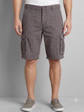 BC Clothing Men's Cargo Shorts Size 38 Gray Plaid Cotton Outdoor Hiking Utility
